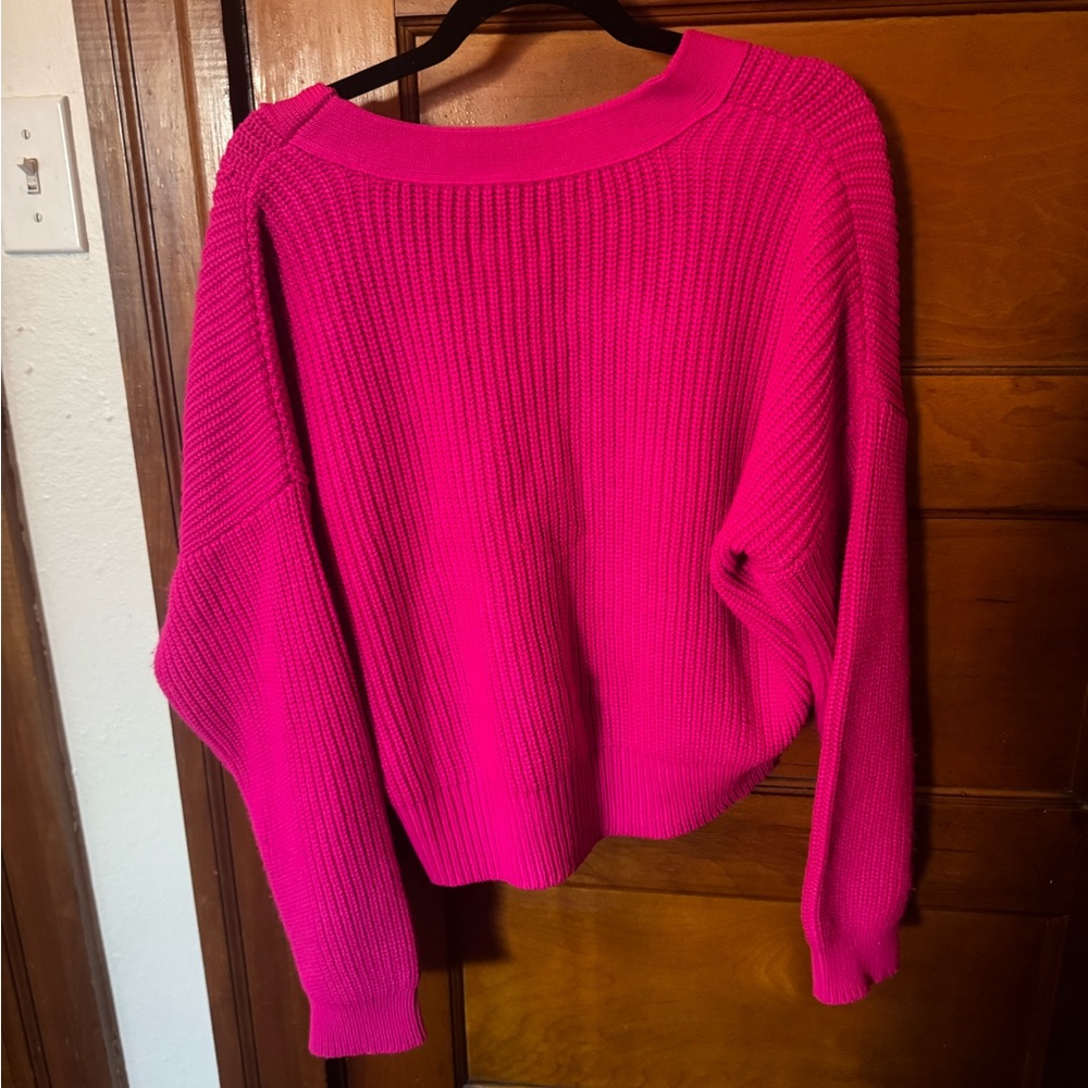Vibrant Fuchsia V-Neck Button Cardigan Sweater - Picture 6 of 7